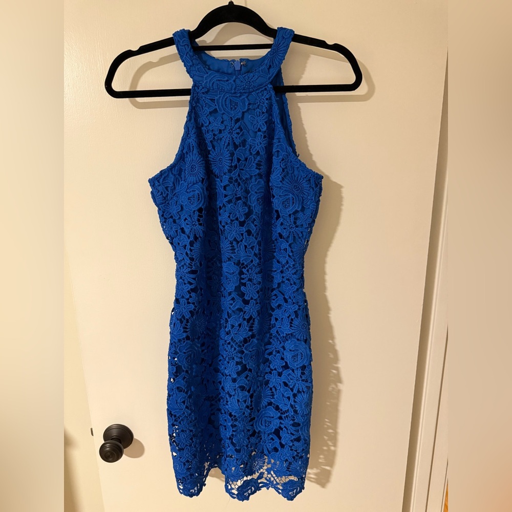 Lulu's Vibrant Blue Lace Backless Dress